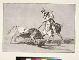 El Cid (ca. 1040-99) som spyd en annen okse, plate 11 fra La Tauromaquia, 1816